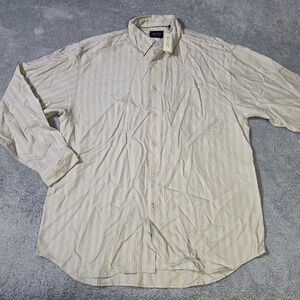 Indigo Palms Mens M Button Down Shirt Tan Striped Tencel Lyocell IP3369 NWT‎